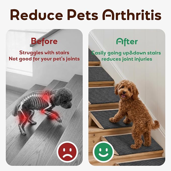 Wooden Dog Ramp for Stairs, 4.3"/5.5" Height Adjustable Pet Ramp with Non-Slip Carpet Surface, Small Dog Step Ramp for Indoor Stairs, Entryway & Porch, Supports Senior Dogs & Cats (1-Pack)