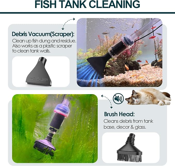 hygger Electric Aquarium Gravel Cleaner, 528GPH Fish Tank Vacuum, 5-in-1 Automatic Sand Washer Water Changer Cleaning Kit for Freshwater Saltwater, Adjustable Length Handle Tube,Hose, Clamp