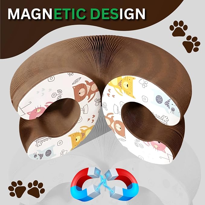 Kitty Kurlz Cat Scratcher Toy - Reversible Magic Organ Foldable Accordion Honeycomb Cardboard Scratching Board with Bell Ball, Interactive Anxiety Relief Exercise Toy for Indoor Cats (3PCS)
