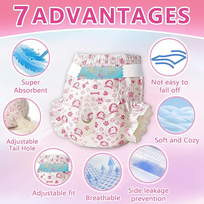 Female Dog Diapers,Disposable Dog Diapers,100 Count,X-Small,Super Absorbent Leak-Proof Diapers for Dogs in Heat,Excitable Urination,or Incontinence