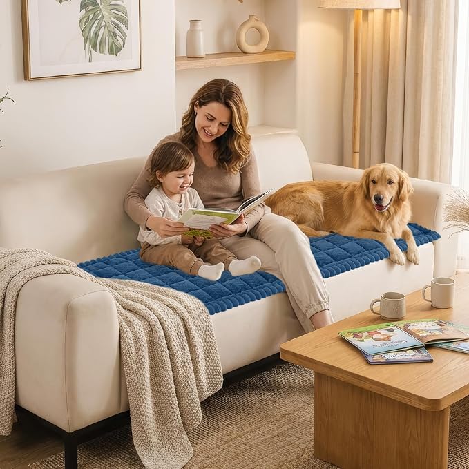 Smiry Couch Cover for Dogs, Non Slip Fuzzy Pet Sofa Covers Washable for 3 Cushion Couch, Soft Thick Furniture Protector for Cats Dogs, Against Fur, Dirt, Scratch Resistant (Navy Blue, 27.6"x95")