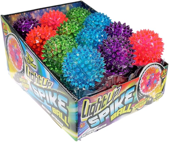 JA-RU Light Up Spiky Balls for Kids (24 Pack) – Light Up Bouncy Balls, Spiky Fidget Toys for Stress Relief, Sensory Bin Filler, Bulk Party Favors, & Classroom Prizes. 695-24p