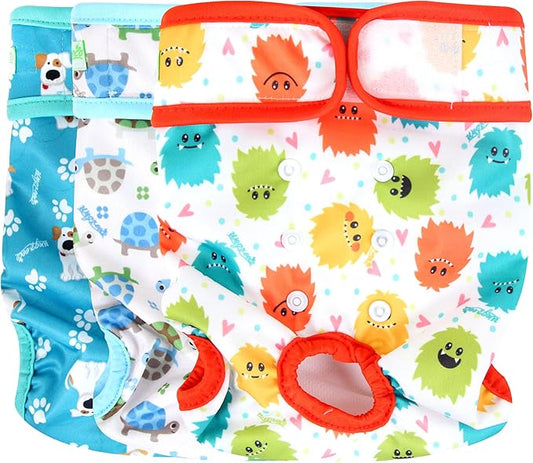 wegreeco Luxury Washable Reusable Dog Diapers (Stylish Pattern) - Female Dog Diapers, Doggie Diapers, 3 Pack (Inspiring, Medium)