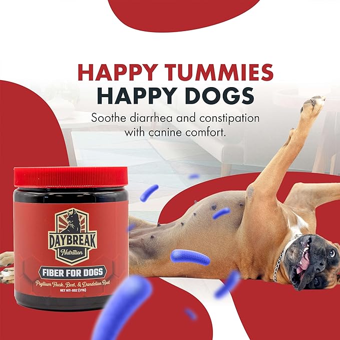 Daybreak Nutrition Fiber for Dogs Psyllium Husk, Beet Root, Dandelion Root, and Prebiotics to Aid in Relief from Diarrhea, Constipation, Anal Gland Issues, and Scoots