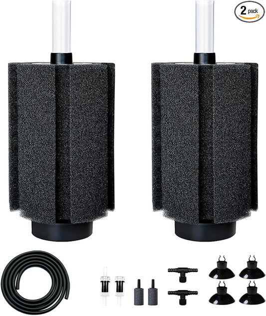 100-120 Gal Large Aquarium Sponge Filter with Air Stone and Ceramic Media,2 Pack Quiet Fish Tank Filters fit Breeding Fry Betta Shrimp Fish Tank