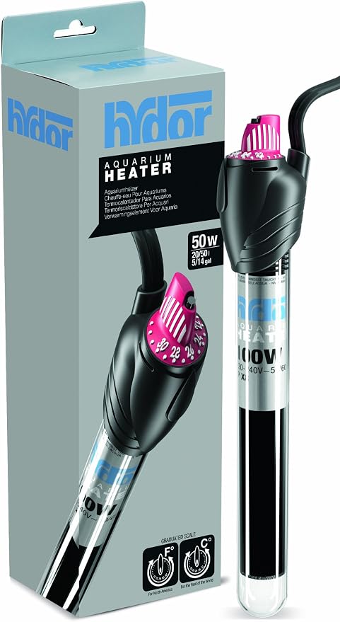 Hydor Theo Shatterproof Aquarium Heater, 50-Watt & Ideal For 5 To 14 Gallon Fish Tanks, 7-Inches Long