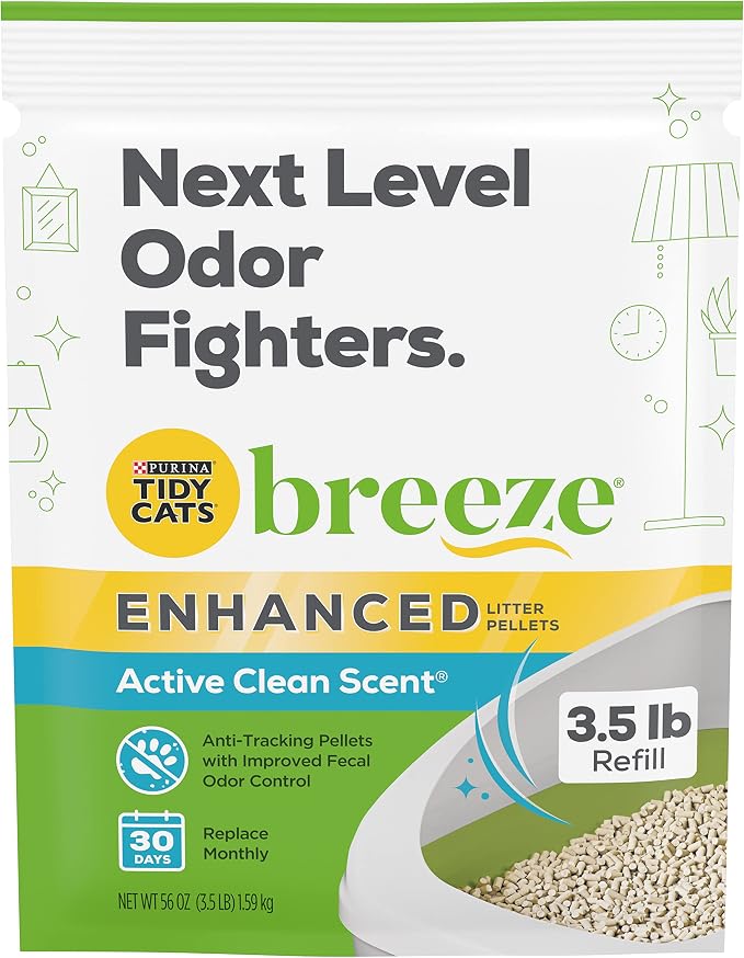Tidy Cats Breeze Extra Strength Zeolite Pellets, Active Clean Scent 3.5 lb (Pack of 4)