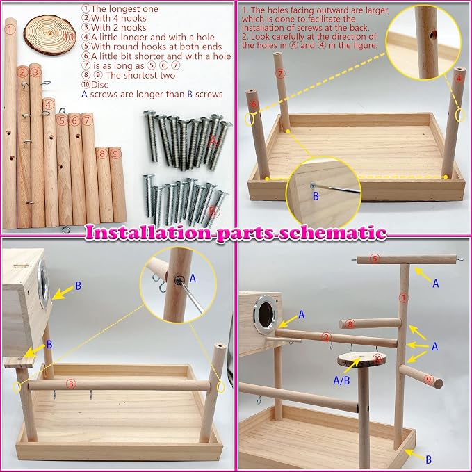 kathson Bird Playground,Parrot Play Stand,Parakeet Play Gym with Breeding Box and Food Cups,Cockatiel Perch Stand with Chewing&Exercise Toys,Birds Playstand for Budgie Conures Lovebirds