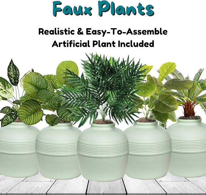 Good Pet Stuff Original Hidden Litter Box Planter, Decorative Cat Litter Enclosure, Carbon Filter, Faux Plant, Round Design, Easy to Clean, Base Kit, Palm Plant, Mint Green