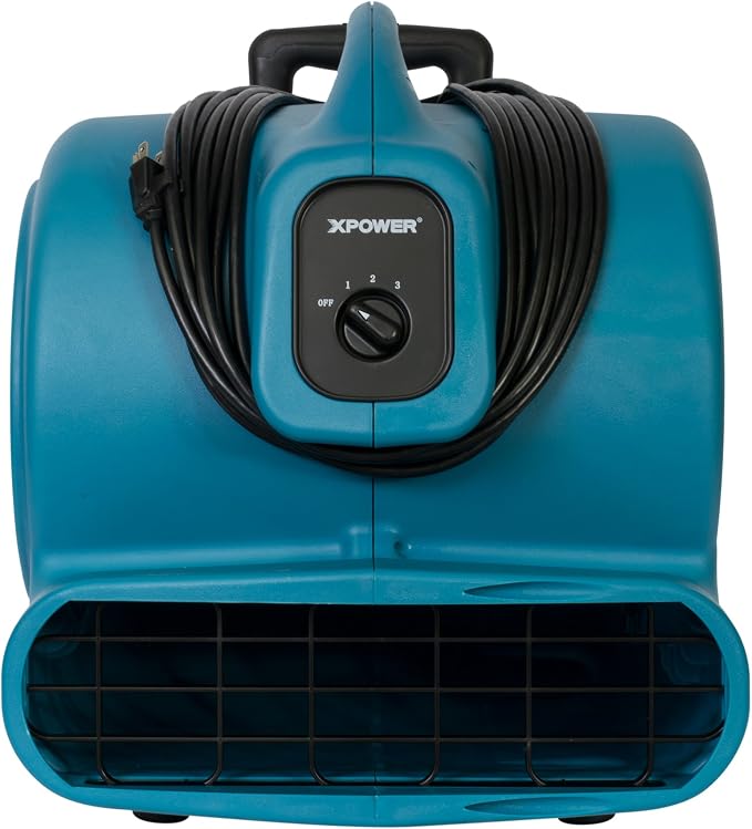 XPOWER X-830H Pro 1 HP 3600 CFM Centrifugal Air Mover, Carpet Dryer, Floor Fan, Blower, Telescopic Handle and Wheels, for Water Damage Restoration, Janitorial, Plumbing, Home Use