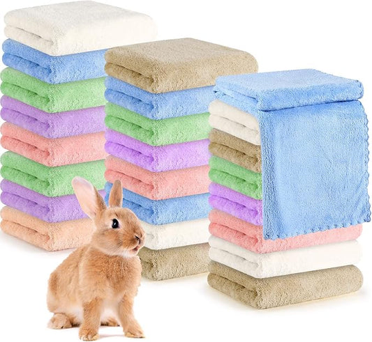 24 Pcs 24 Pcs Guinea Pig Fleece Bedding Blankets Bulk Washable Small Animal Fleece Cage Liners Pet Wash Cloth Sleeping Mat Cover for Hamster Chinchilla Rabbit Hedgehog (14 x 30 Inch,Multicolor)