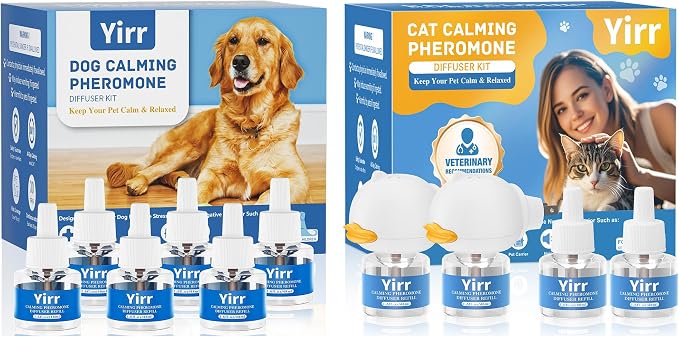Dog Pheromones Calming Diffuser + Cat Calming Diffuser, Relaxing Pheromone for Cat Dog Relief Stress Anxiety Fighting Scratching