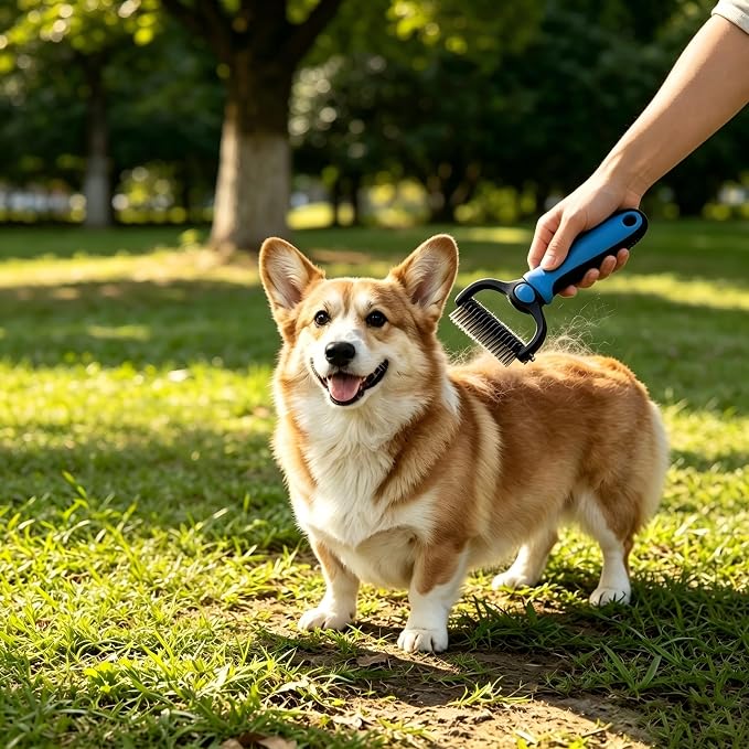 Pet Grooming Combo | Dematting Deshedding Brush & Comb for Dogs & Cats | Sleekez Dog Brush for Shedding, Long & Short Haired Pets, Indoor Cats