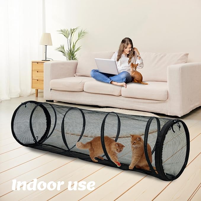 Cat Play Tunnel-for Indoor and Outdoor, Cat Play House, Cat Enclosures Easy to Connect with Two Zipper Doors,Product Size 59'' x 18'',2pcs /Set,Black,2 Packs