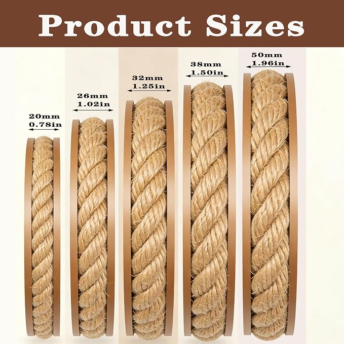 Jute Rope Natural Jute Manila Rope Nautical Hemp Twisted Natural Thick Heavy Duty Ropes for Crafts, Bundling,Anchor, Hammock, Nautical, Tug of War, Railings,Decorate (2 in X 50 Ft)