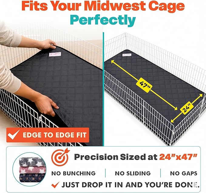 LUFTPETS Reusable Guinea Pig Cage Liners 5 Pcs - 2 Washable Midwest Pee Pads 47"x24" & 3 Soft Bunny Fleece Blankets 24"x16", Waterproof Rabbit Bedding with Odor Control, Absorbent Small Pet Mats