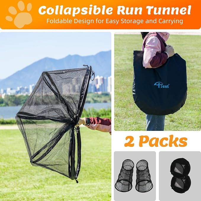 Cat Play Tunnel-for Indoor and Outdoor, Cat Play House, Cat Enclosures Easy to Connect with Two Zipper Doors,Product Size 59'' x 18'',2pcs /Set,Black,2 Packs