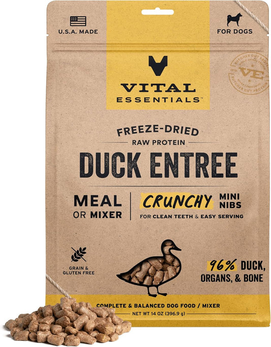 Vital Essentials Freeze-Dried Raw Duck Meal or Mixer Dog Food Crunchy Mini Nibs, 14 oz