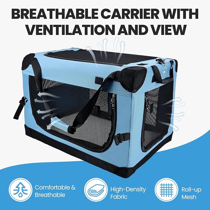 PEGIC Extra Large Cat Carrier, Teal | Soft Sided Collapsible, For Car Travel, Outdoor and Indoor Uses, Roomy Extra Large for 2 Kittens or Pets up to 50lbs