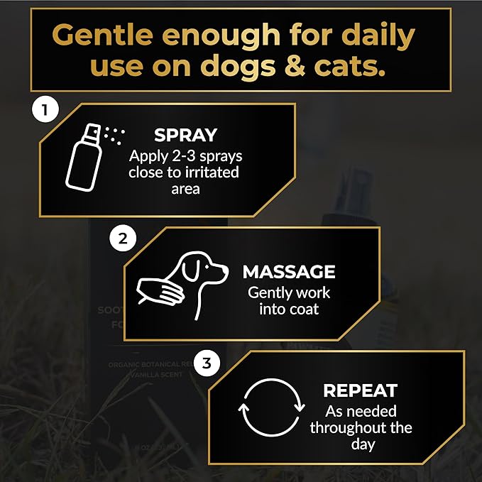 Hot Spot Treatment Spray for Dogs & Cats – Anti Itch Relief for Dog Skin Irritation, Hot Spots, Allergies & Dry Skin – Lick-Safe, Plant-Based Formula with Oat, Aloe & Chamomile – Vanilla Scented, 8oz