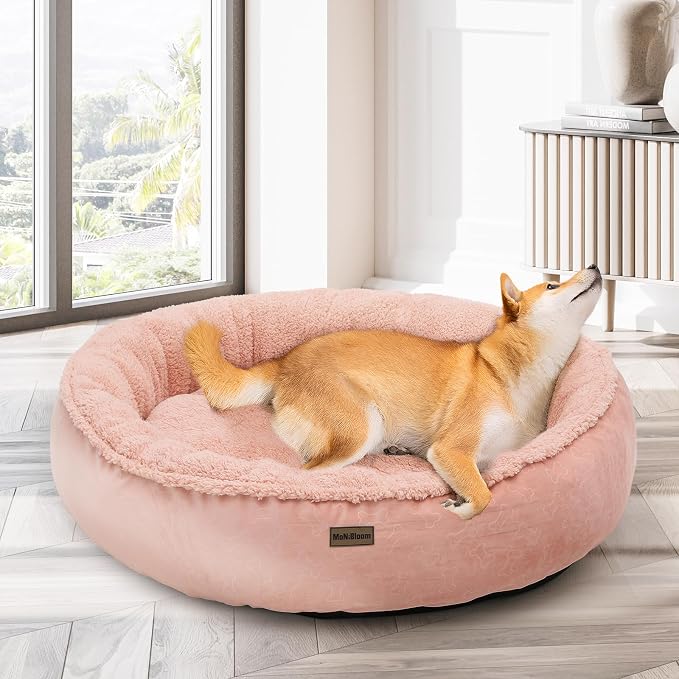 MoNiBloom 36"x36"x9" Dog Beds for Large Size Dogs Machine-Washable Short Plush Pet Beds Warming Cozy Soft Bed for Dogs and Cat, Pink