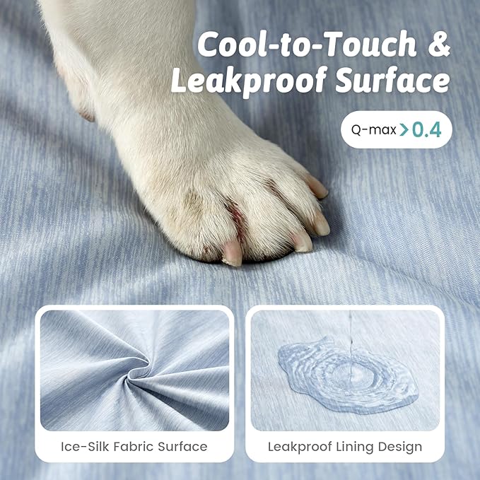 COZY KISS Cooling Orthopedic Dog Bed, Waterproof Egg Crate Foam Pet Bed with Removable Washable Cover, 36x27x3 Inch,Light Blue