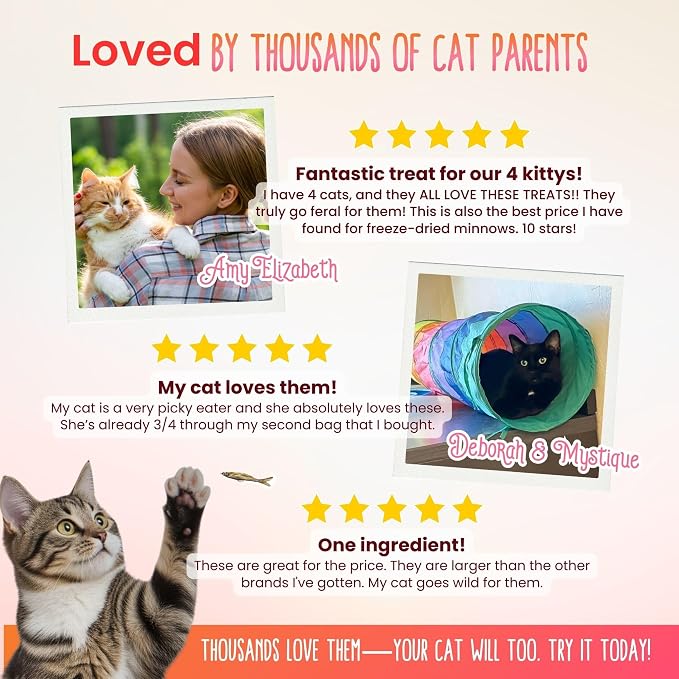 Otis & Pearly Freeze Dried Minnows for Cats - Pure, Single Ingredient Cat Treat, Whole Rosy Red Minnows, Made in USA - Healthy Protein for Small, Medium, Large Breeds (4 oz)