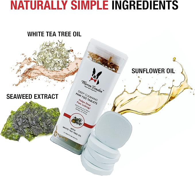 Warren London Deep Cleaning Paw Soak for Dogs – Soothes Itchy, Irritated Paws with Aloe Vera, Seaweed & Tea Tree Oil | Anti-Lick Paw Treatment | 5-Minute at-Home Spa for Dogs | 12 Fizzy Tablets