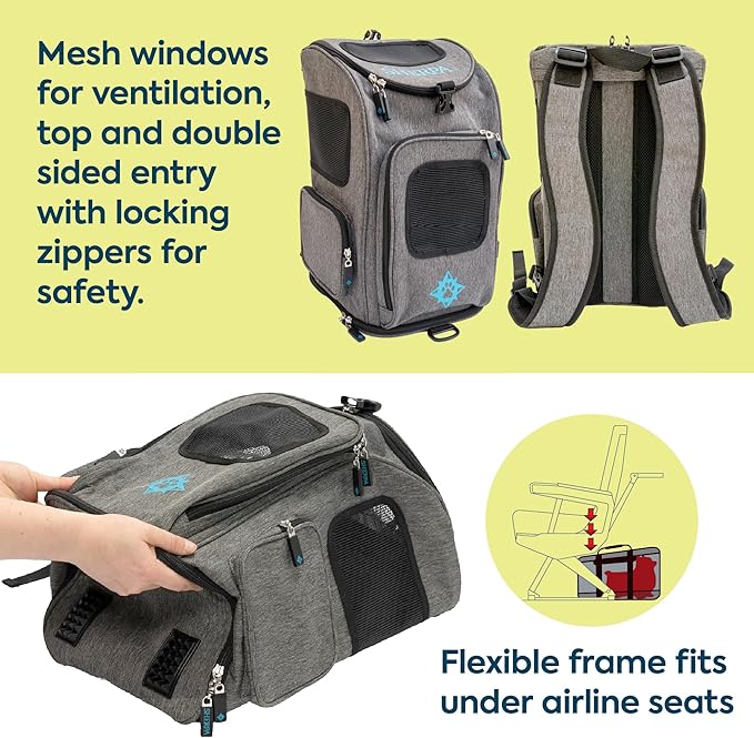Sherpa 2-in-1 Backpack Travel Pet Carrier, Airline Approved & Guaranteed On Board - Gray, Medium