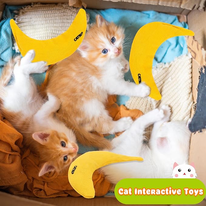 8 Pack Catnip Toys Yellow Banana Catnip Chew Toy Banana Cat Pillow Interactive Toy Kitten Bananas Stuffed Catnip for Cat Kitten Paw Chew Biting Scrub Toy