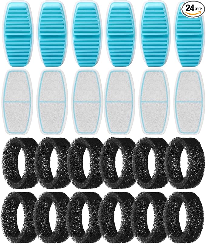 FOFNON Cat Fountain Replacement Filters: 24 Pet Fountain Filter for FOFNON Cat Water Fountains - 6 Months Set of Pet Fountains Filter - Including12 Pieces Filters + 12 Pieces Sponges