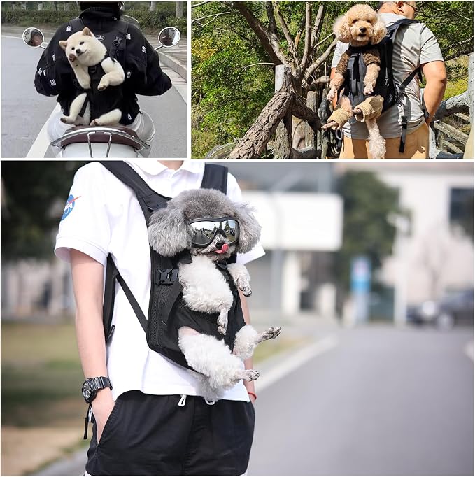 Wakytu Dog Front Carrier Backpacks for Small Dogs, Legs Out Pet Carrier Sling Backpack with Adjustable Padded Ventilated Shoulder Straps, Easy-Fit for Traveling Hiking Camping, Medium