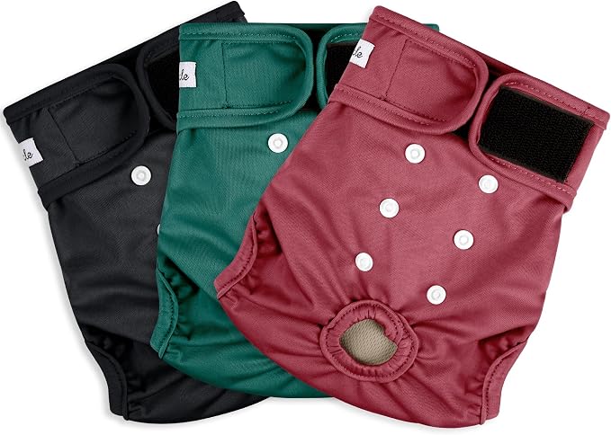 3 Pack Female Dog Diapers - Reusable Diapers for Doggie in Heat - Highly Absorbent Dog Diapers Female for Pet Incontinence with Adjustable Snaps (Red,Grreen,Black, XXL)