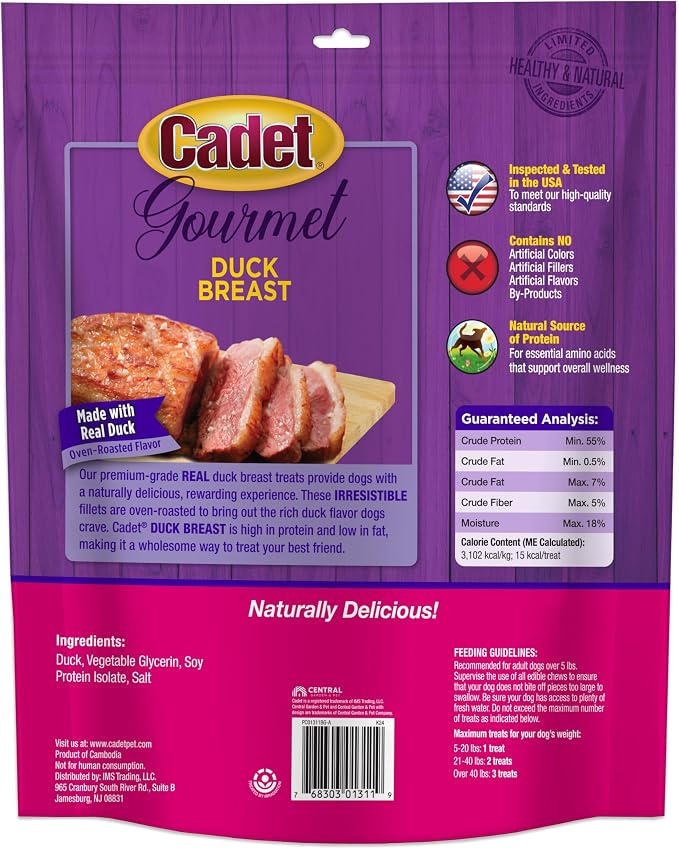 Cadet Gourmet Duck Jerky Dog Treats For Training - Healthy & Natural Dog Training Treats for Small & Large Breeds - Inspected & Tested in USA (28 oz.)