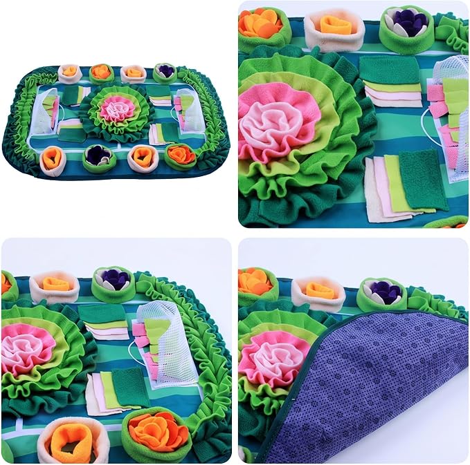 Large 30"x20" Snuffle Mat for Dogs and Cats, Soccer Field Pet Puzzle Toy, Non-Slip Fleece Foraging Mat for Mental Stimulation, Slow Feeder for Pups and Rabbits