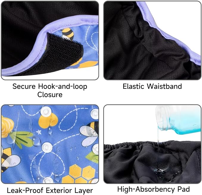 Paw Legend Washable Reusable Female Dog Period Diapers for Heat Doggie Puppy Diapers for Female Dogs (3 Pack, Medium)