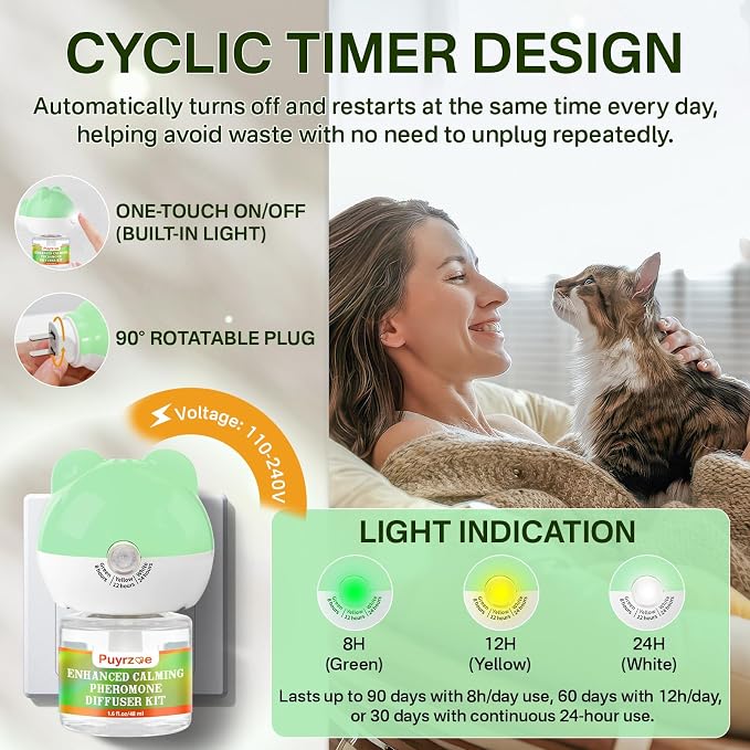 Cat 3-in-1 Calming Diffuser & Dog 6-in-1 Calming Diffuser Set – with Pheromones for Stress Relief, Anxiety Reduction, Includes 3 Diffusers + 6 Refills (for Cats & Dogs)