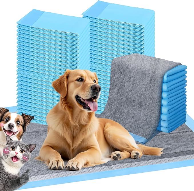 FluffyDream Ultra Charcoal Dog Training Pads with Leak-Proof Quick-Dry Urine Odor Design for Potty Training,23"X23"(80PCS) Improved Quality Pee Pads for Dogs, Super Absorbent Disposable Underpads
