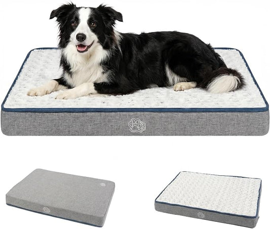 EMPSIGN Reversible Dog Bed Mat, Washable Pet Bed for Large Medium Small Dogs, Kennel Pad with Removable Cover, Bed Mattress for Crate Kennel, All Season Dual-Sided Plush & Canvas Pet Bed