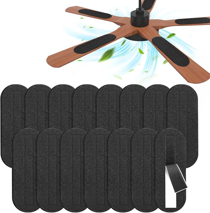 2026 Upgrade 15pcs Ceiling Fan Filters for Blades Easy-Stick Strong Fixity Activated Coconut Carbon Fan Filter for Ceiling Fan, Universal Fan Blade Air Fresh Purifier Cat Litter Box Filter, Black