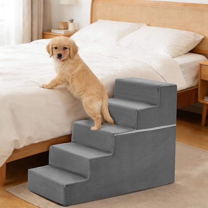 5-Step Dog Stairs for Large Dogs and Cats, 23in H Dog Steps for Couch, Sofa, Chair, Durable Non-Slip Sturdy Pet Steps, Pet Ramp for High Bed Indoor