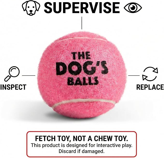 The Dog's Balls Dog Tennis Balls Tough 2.5" 12-Pack Pink Floats in Water | Our fetch balls combine non-abrasive felt exterior and a thicker rubber core Durable Dog Toy for Outdoor Play & Training