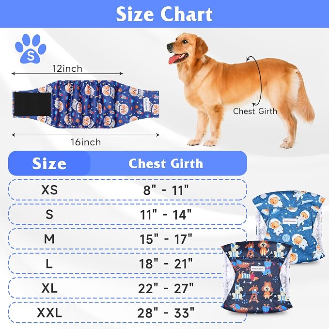 5 Pack Dog Diapers Male, High Absorbing Dog Wraps, Belly Bands for Male Dogs with Incontinence or Frequent Urination, Washable Doggie Diapers M