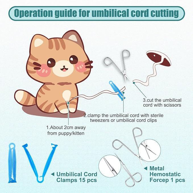 Newtay 62 Pcs Puppy Kitten Whelping Kit Include 4 Puppy Feeding Tube, 6 Charts, 15 Whelping Collars 15 Cord Clamps 15 Pee Pads Bulb Aspirator Syringe Bottle Scissors Stethoscope Bag Digital Pet Scale