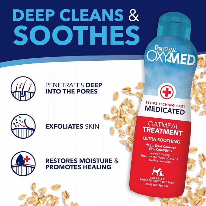 TropiClean Oxymed Medicated Cat & Dog Conditioner for Itchy Skin | Skin Soothing Oatmeal Conditioner for Dogs & Cats | 1 Gallon