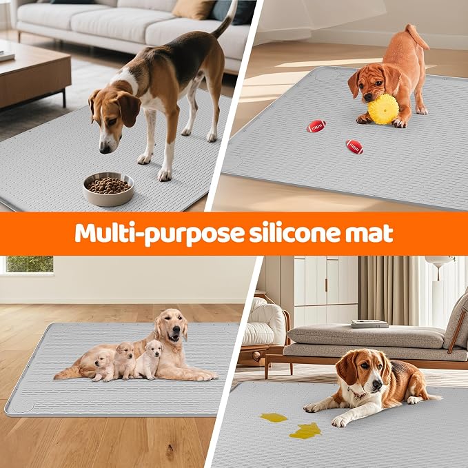 Pee Pads for Dogs, 70" x 45" Extra Large Reusable Silicone Mat, Washable Puppy Training Pads for Potty Training, Non-Slip, Leak-Proof, Indoor Floor Protection (Light Grey)