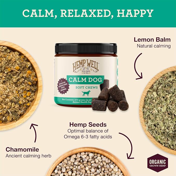 Hemp Well Calm Dog Soft Chews: 60 ct. Organic Hemp Infused with Melatonin - Calming Chews for Separation, Thunderstorms, and Stressful Situations