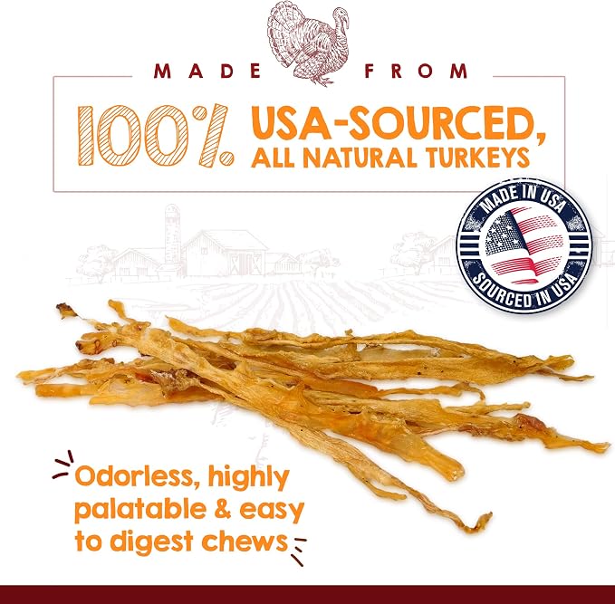 Riley's Turkey Tendons for Dogs - Dehydrated Treats for Small & Large Breeds - Promotes Dental Health - Made in the USA - 12 oz