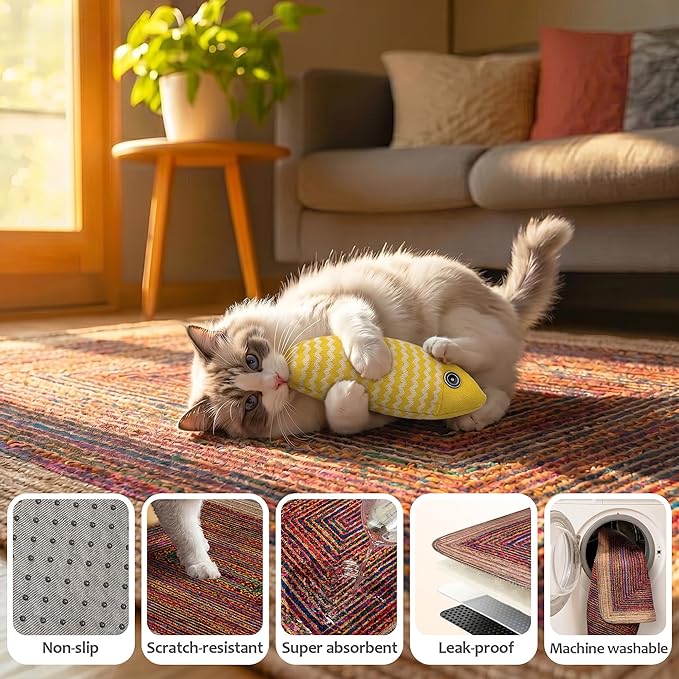 Cat Litter Mat 2 Pack, 24"x36" Litter Trapping Mats for Litter Box, Non-Slip, Super Absorbent & Urine Proof, Machine Washable, Reusable Pee Pads for Cats, Dogs, Rabbits and Guinea Pigs