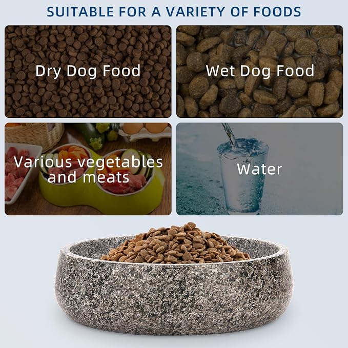 Granite Dog Bowl, Natural Stone Weighted Spill Proof Pet Food Water Container, Non-Slip Easy to Clean, Large Size for Medium and Large Dogs